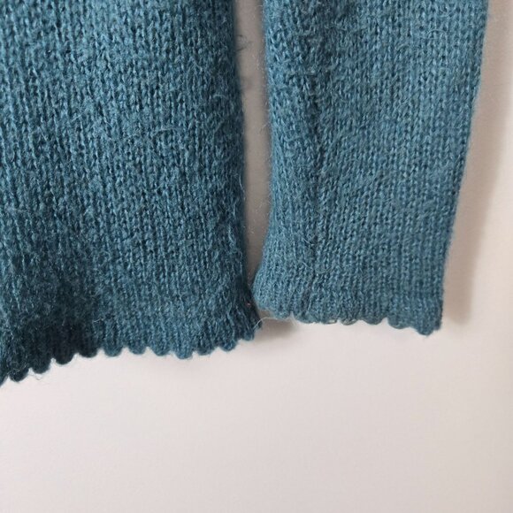 Irene Van Ryb Size L Mohair Blend Cowl Neck Teal Fuzzy Sweater Women's - Picture 9 of 10